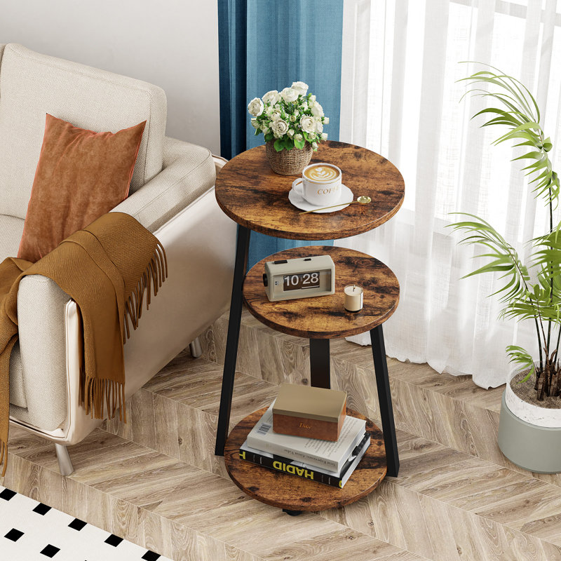 17 Stories Vernestine Round End Table Side Table with 3-Tier Shelves ...